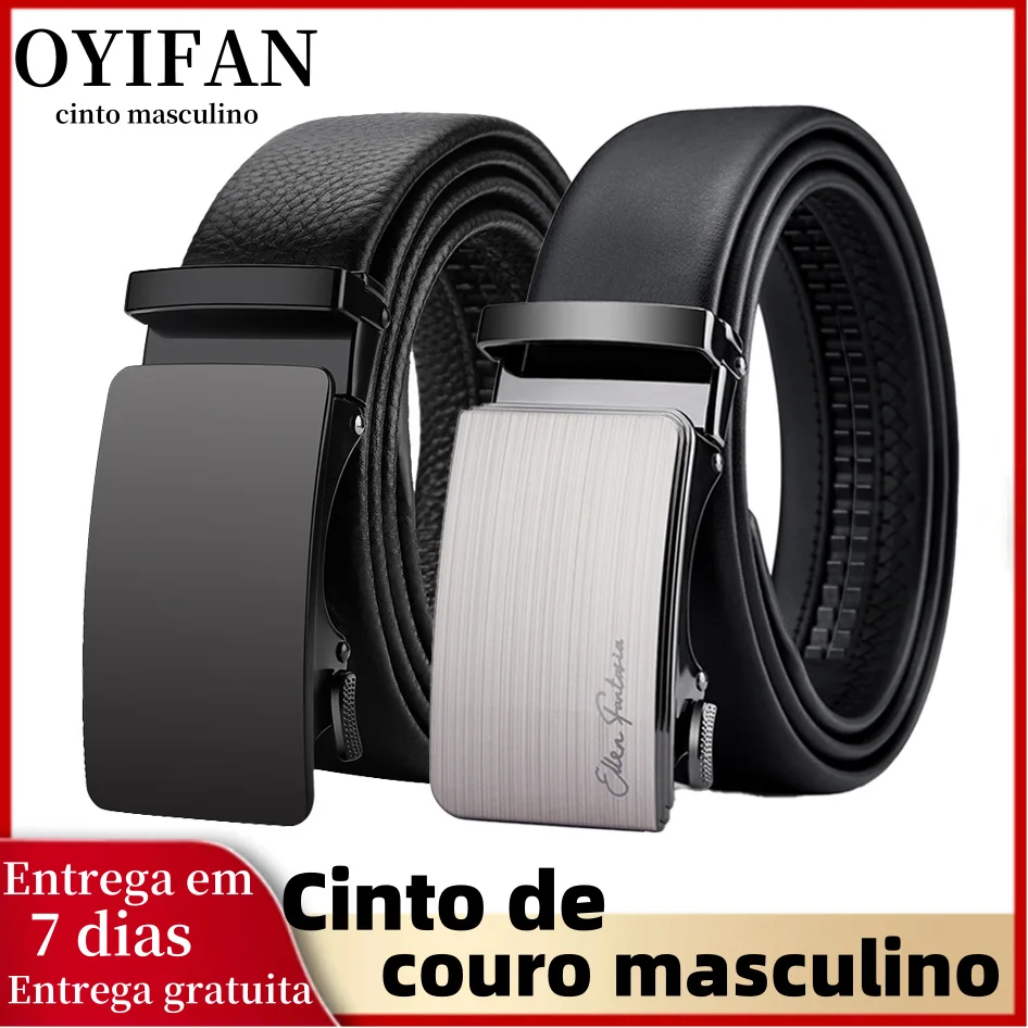OYIFAN Homens Cinto de couro genuíno para homens Liga fivela catraca cintos Homens Designer Cinto Cintos Automáticos 