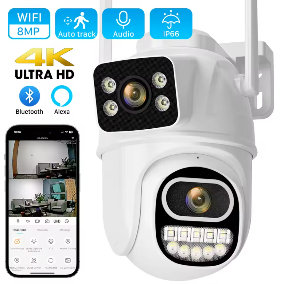 8MP xiaolian Dual-Lens WiFi Security Cameras, IP66 Waterproof, 360° PTZ Auto Tracking, 2-Way Audio for 24/7 Home Security