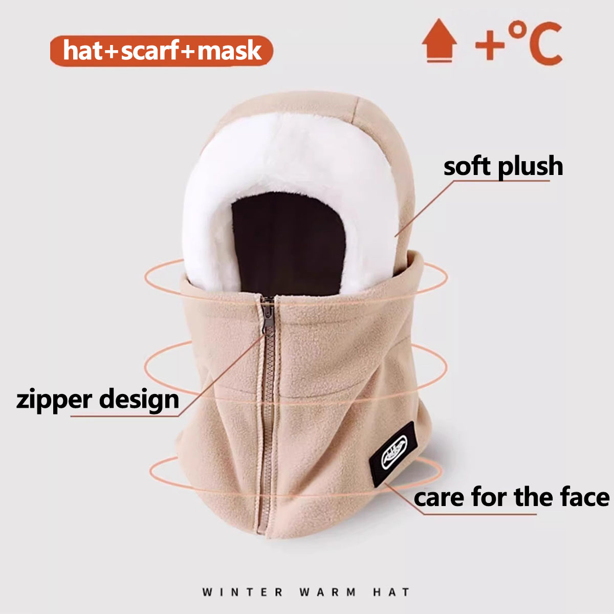 Soft Solid Color Cycling Windproof Cap Hood Thermal Winter Balaclava Drawstring Keep Warm Ski Mask Hat Women
