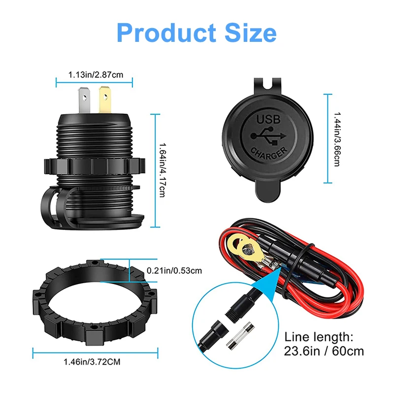 DaierTek Auto-USB-Ladebuchse, Metall, 60 W, Autoladegerät, 12 V, 24 V, USB-Steckdose, PD, USB-C und zwei QC3.0-Anschlüsse, Touch-Schalter für Boot, Marine