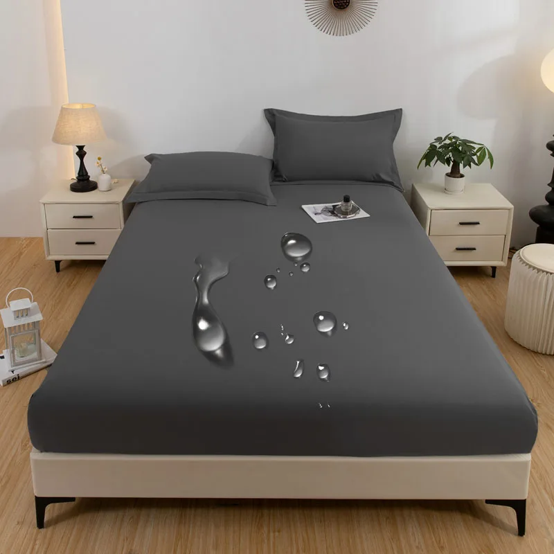 1 unidad de funda de colchón impermeable con glaseado de piel suave, color sólido, funda antipolvo (funda de almohada y núcleo de almohada no incluidos)