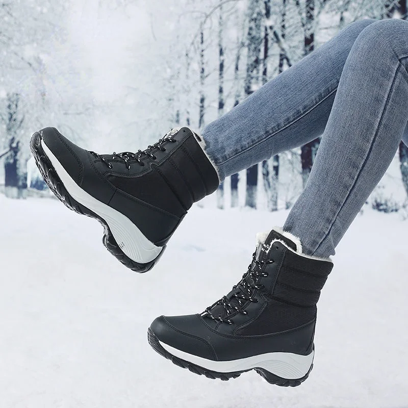 Schneestiefel Damen Plateaustiefel Rutschfeste Damen Winterschuhe Fell Warme Stiefeletten für Damen Keile Wasserdichte Oberschenkelhohe Stiefel