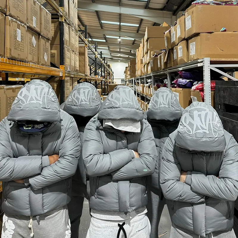 パンク厚み暖かいダウンジャケットメンズ通気性レタープリントパッド入りコートパーカージャケット男性 Y2k 秋冬中綿服