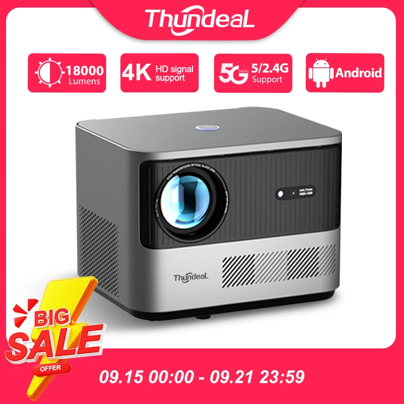 ThundeaL TDA6 Proyector Full HD 1080P 2K 4K Video Cine en casa Enfoque automático 5G WiFi Proyector Android TDA6W Proyector portátil 3D