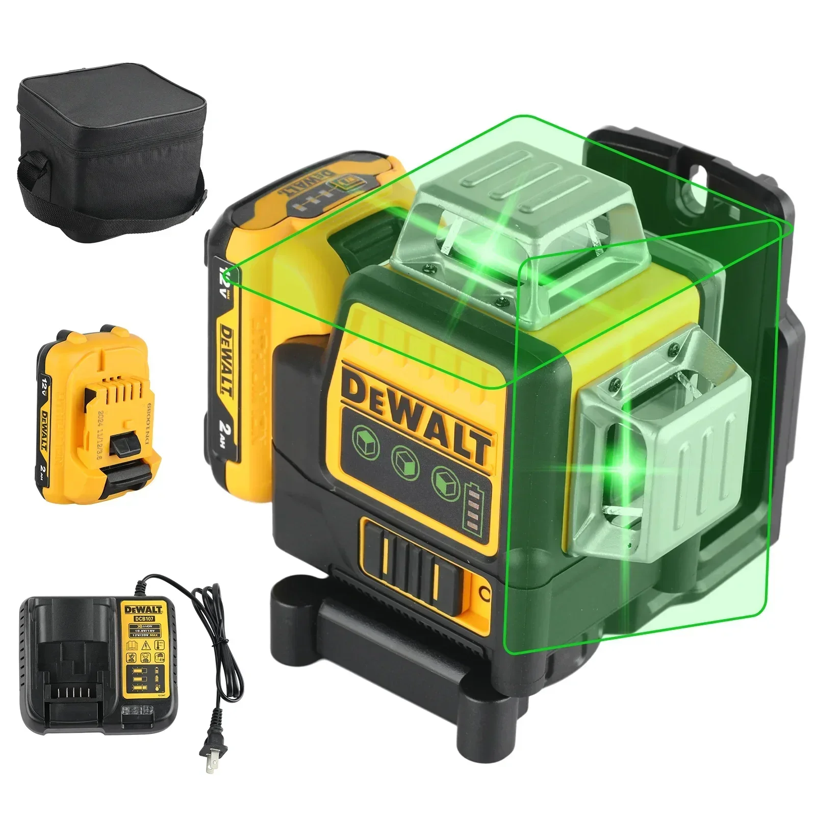 2025 Dewalt DW089LG 12 lignes 3 côtés * 360 degrés Vertical 12V batterie au Lithium niveau Laser compteur vert horizontal extérieur