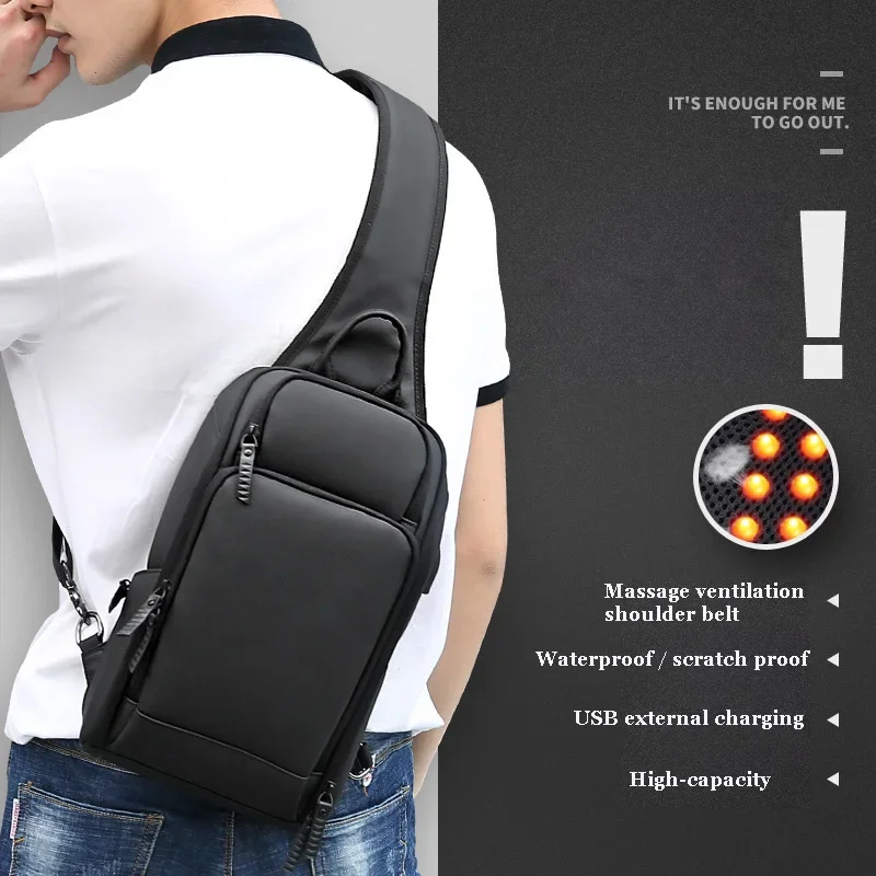 Bolsa crossbody para carregamento usb homens ombro esportes de alta qualidade mensageiro masculino à prova dwaterproof água curta viagem saco peito pacote mochilas