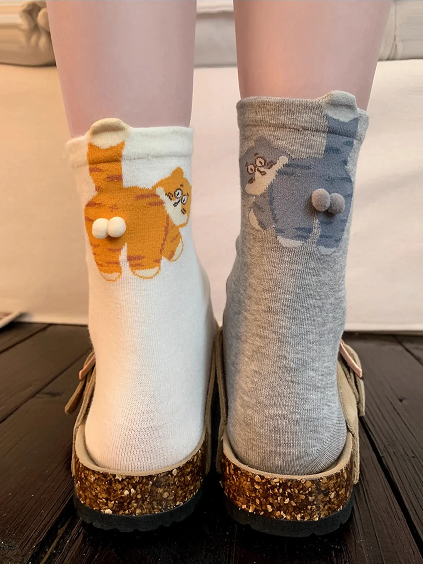1/3 paire tridimensionnel chat imprimé hommes femme mi Tube chaussettes doux confortable absorbant la sueur respirant décontracté Couples chaussette