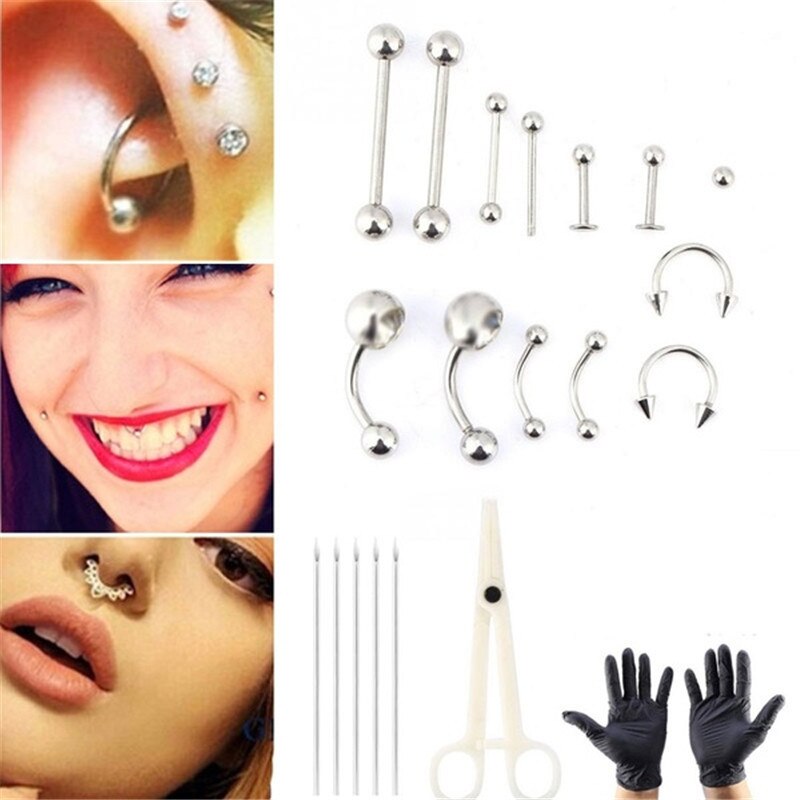 1 zestaw jednorazowe profesjonalne narzędzie do piercingu zestaw igła do piercingu narzędzia zaciskowe ucho Tragus nos brwi kolczyki w pępku 316