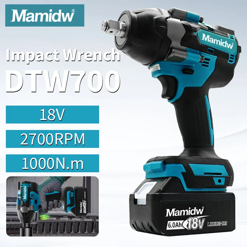 Mamidw 1000N.m Cordless Impact Wrench Brushless Electric Wrench Large Torque Auto Repair Power Tools For Makita 18v Battery PIN