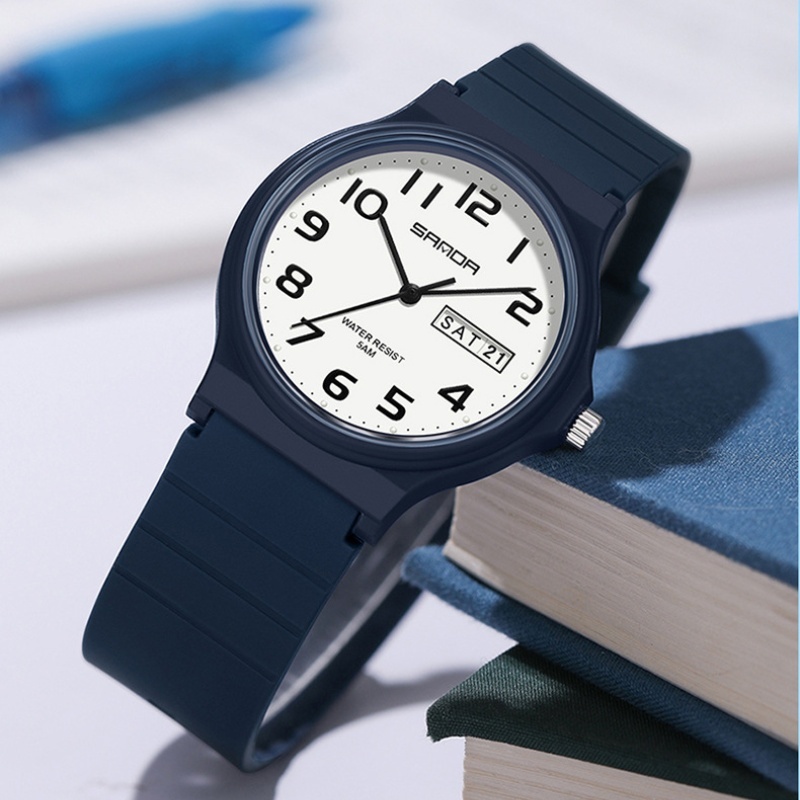 SANDA 9072 Mini relojes de pulsera simples para estudiantes, reloj analógico de cuarzo resistente al agua con luz de TPU suave para mujer, reloj analógico para deportes al aire libre