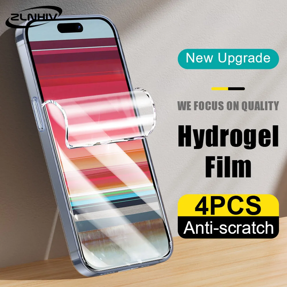 4 buah hidrogel Film pelindung untuk IPhone 16 15 Plus bukan kaca pelindung layar ponsel 14 13 12 penutup penuh lembut 11 Pro