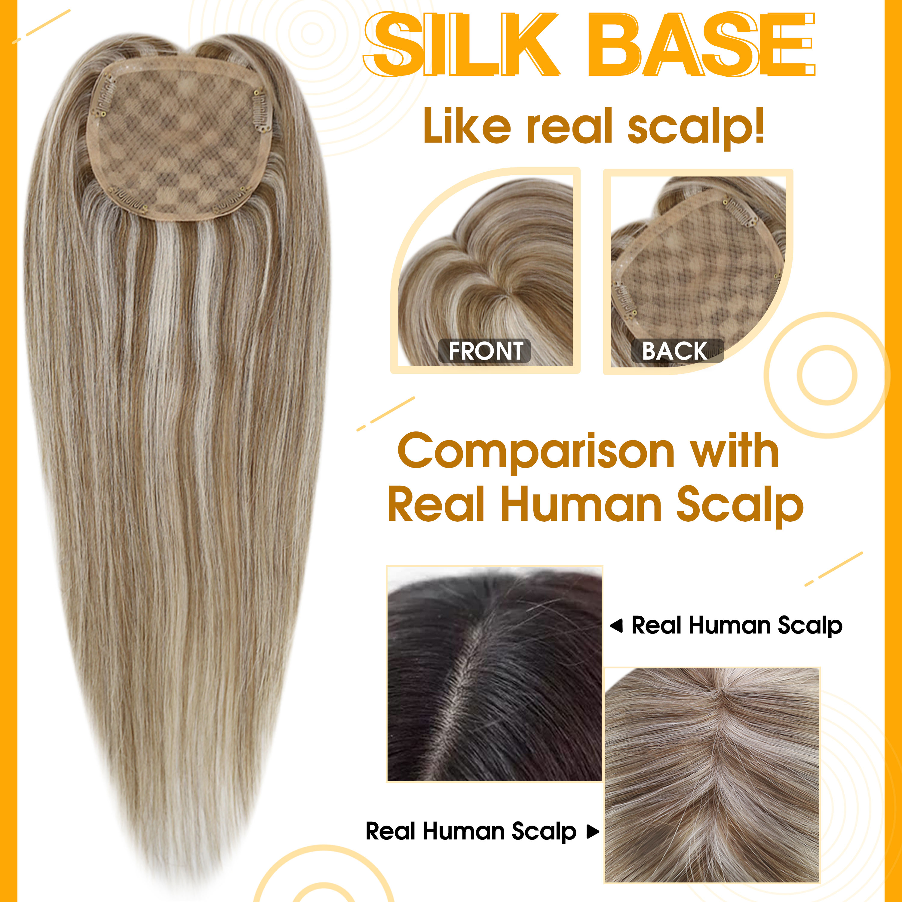 Full Shine Hair Topper Ombre 13*13 ซม.ธรรมชาติสบายชิ้นพร้อมคลิป 100% Breathable MONO สําหรับผู้หญิง