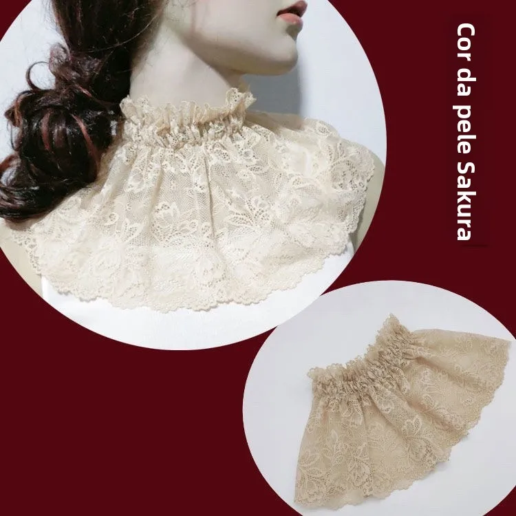 Gola de Renda Fina Versátil para Mulheres, Cobertura Elástica para o Pescoço, Moda Primavera Outono Inverno, Estilo Coreano, ...