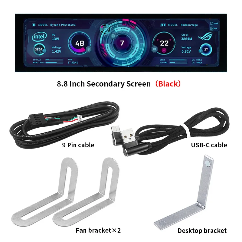 3.5 / 5 Polegada ips tipo-c tela secundária mini computador display usb cpu gpu ram hdd monitor com suporte caixa de metal sem uso aida64