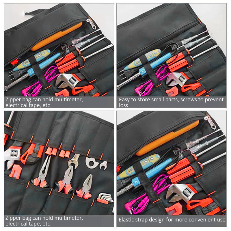 DELIXI 전기 도구 가방, 다기능 롤업 보관 도구 가방, 렌치 롤 가방, 1680D 옥스포드 캔버스 방수, 자동차 응급 처치 키트