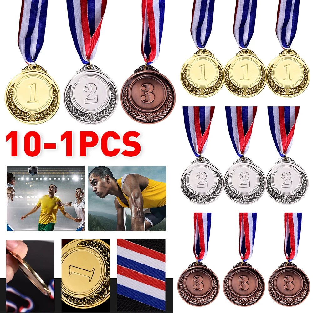 10-1 Stück Gold Silber Bronze Metall Preisträger Medaillen Sport tag Wettbewerbe Auszeichnungen Medaille Erwachsene Kinder Outdoor-Spiele Souvenir