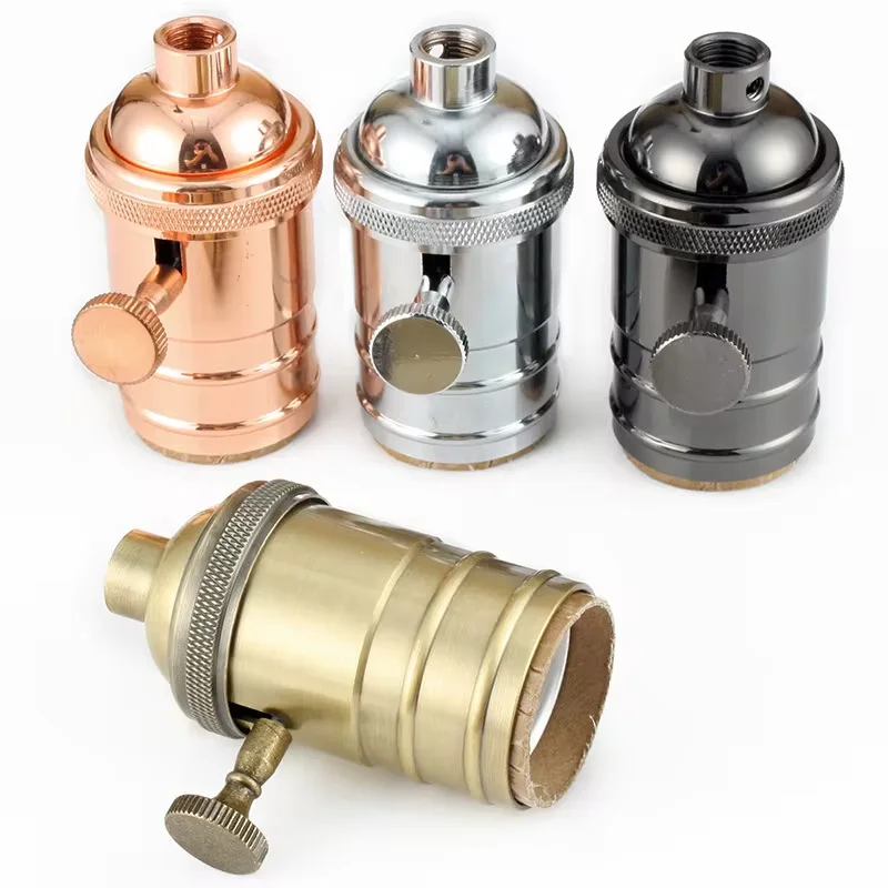 Oprawka lampy E27 w stylu vintage, miedziana, do samodzielnego montażu, z włącznikiem, oprawka Edisona w stylu vintage, gwintowana, antyczna mosiężna oprawka lampy.