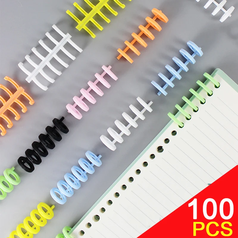100 Stück 6-Loch-Loseblatt-Kunststoff-Bindering, Federspiralringe für Kinder, A4, A5, A6, Papier, Notizbuch, Schreibwaren, Bürobedarf