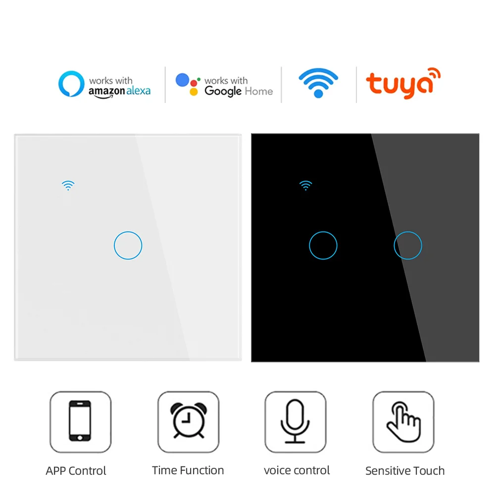 スマートスイッチ EU WiFi Smartlife 中性線/中性線なしタッチライトスイッチ 220V Alexa Google ホーム 1/2/3/4 ギャングで動作します