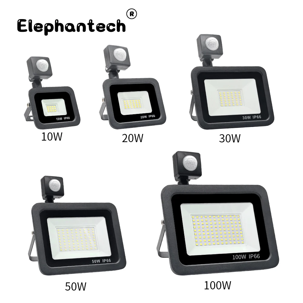 Sensor de movimiento PIR LED, reflector LED para exteriores, proyector LED de 220V, 100W, 50W, 30W, 20W, 10W, lámpara para exteriores, detector de movimiento