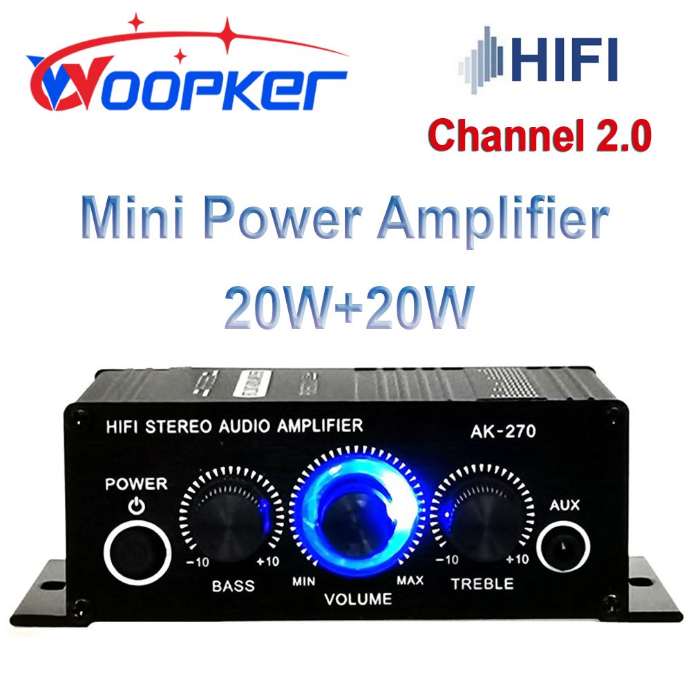 Усилитель звука Woopker AK270 20 Вт × 2, мини-цифровой аудиоусилитель Hi-Fi, 12 В, 3 А, канал 2,0, стерео усилитель мощности для автомобиля, дома, караоке