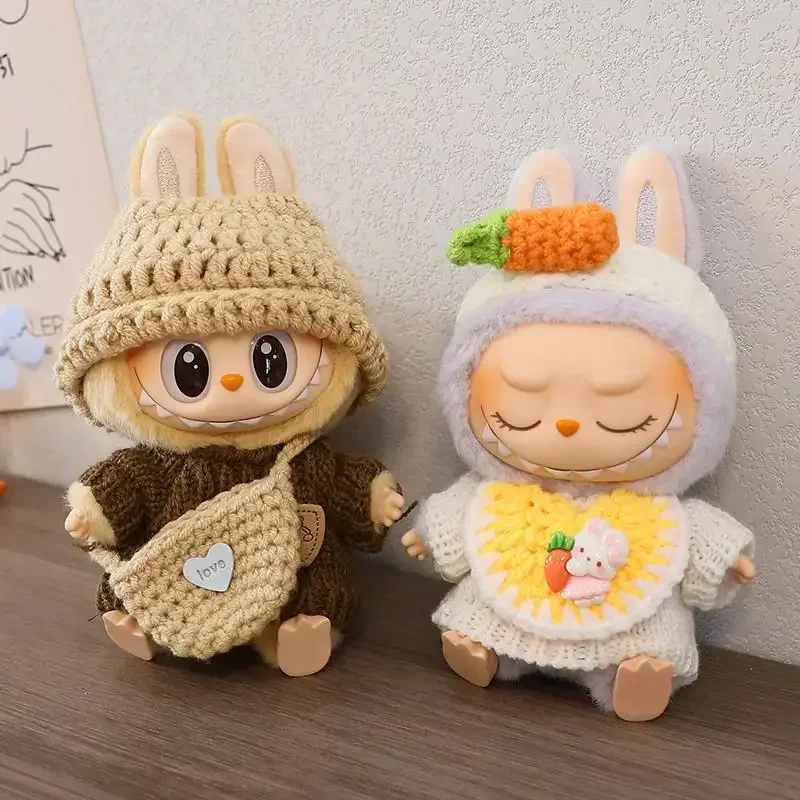 Mini ropa de muñeca de peluche de 17cm, accesorios de atuendo para Corea Kpop Exo Labubu Idol V1 V2, conjunto de diadema y suéter, regalo de ropa