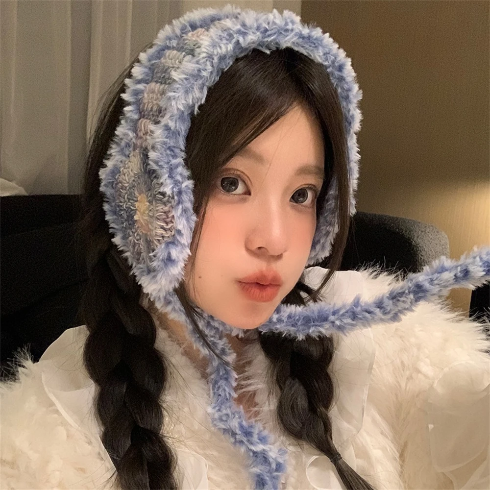 패션 겨울 플러시 귀마개 여성 소프트 스트레치 니트 귀 머리띠 두꺼운 크로 셰 뜨개질 귀 따뜻하게 헤어 밴드 Orejeras De Invierno