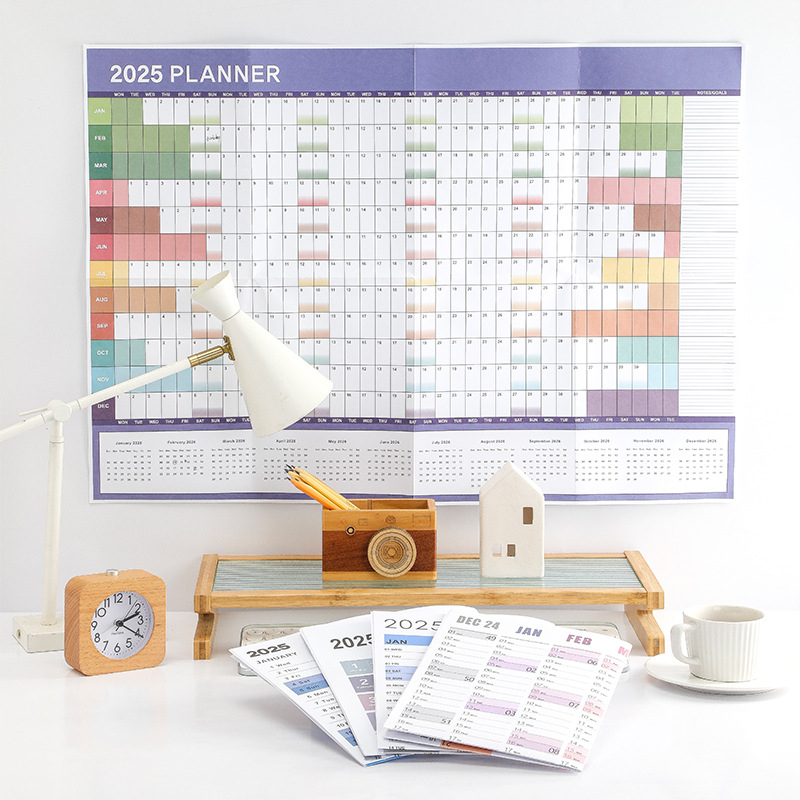 Neuer englischer Wandkalender 2025, Einzelblatt, jährlicher Wandkalender, leerer Gürtel, Memo, Tagesplaner, einfache Raumdekoration