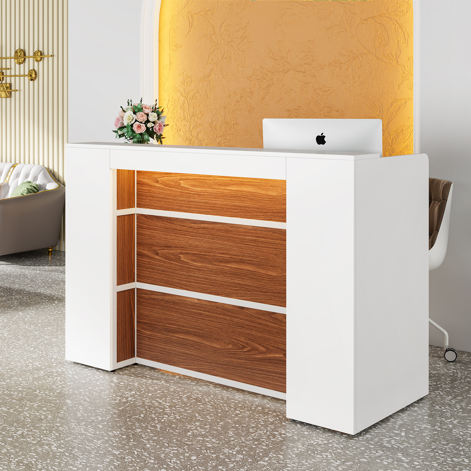Tribesigns Reception Desk with LED Lights, 63 Inches Front Counter Desk for Checkout, Lobby, Salon, Retail, Large Counter Table