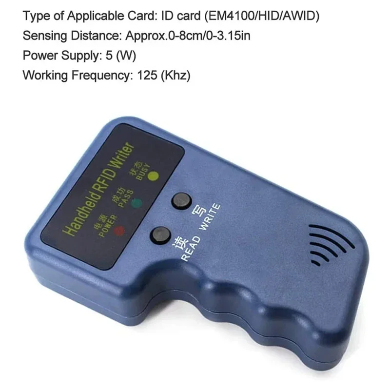 มือถือ 125KHz อ่าน EM4100 TK4100 RFID เครื่องถ่ายเอกสาร Duplicator Programmer Reader EM4305 T5577 Rewritable ID Keyfobs แท็กการ์ด