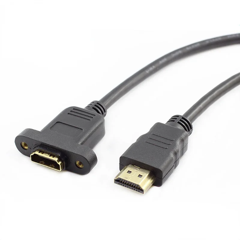Cable de extensión compatible con HDMI macho a hembra con tornillo montaje en Panel conector adaptador de vídeo chapado en oro 50cm 1FT 1080P HDTV