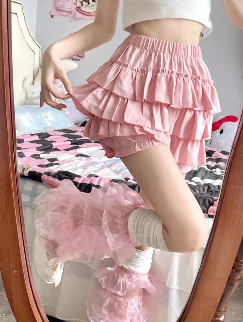 Y2k doce babados mini saia feminina kawaii lolita arco uma linha saias harajuku japonês cintura alta rosa branco vestido de baile saia