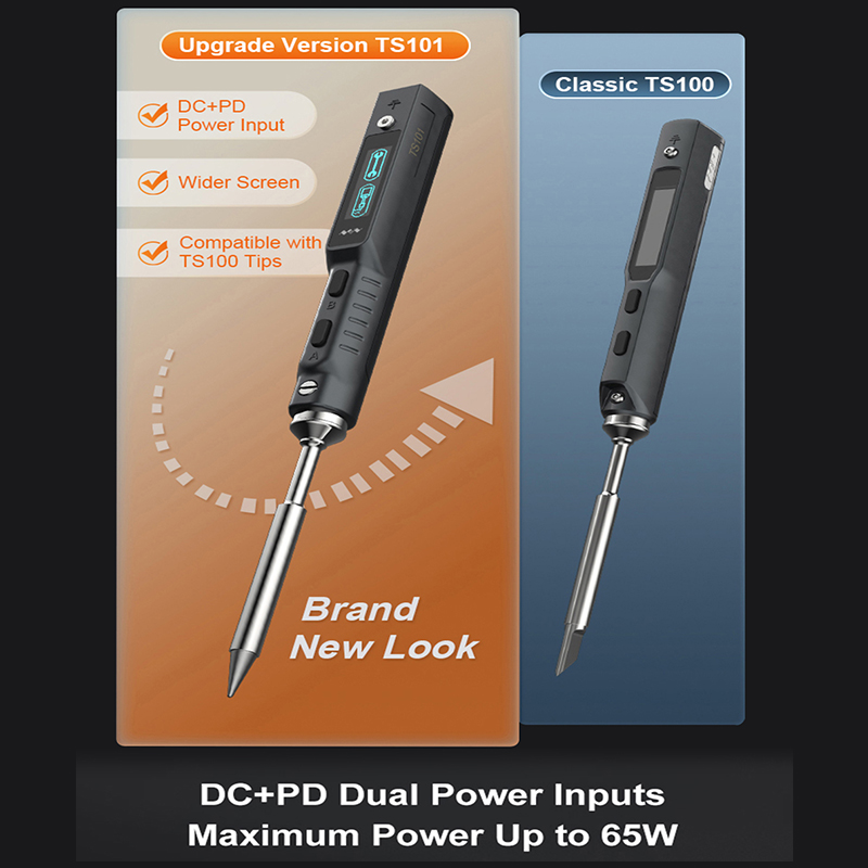 Miniware TS101 Lötkolben, elektrisch, 65 W, temperaturprogrammiertes LCD, neu, verbessertes TS100 mit Lötspitzen-Set