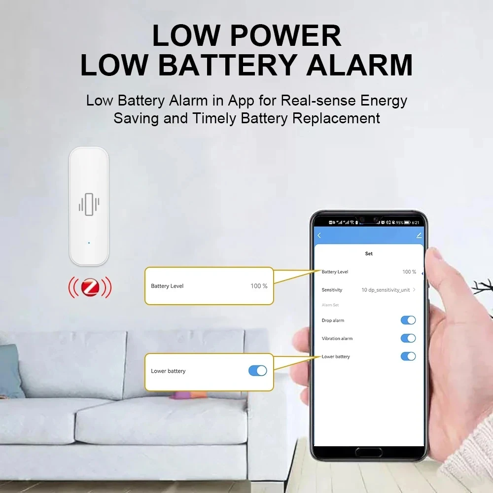 Smart ZigBee Vibration Sensor App Monitor Home Security Protection Motion Shock Alarm Support Tuya Smart Life Zigbee2MQTT