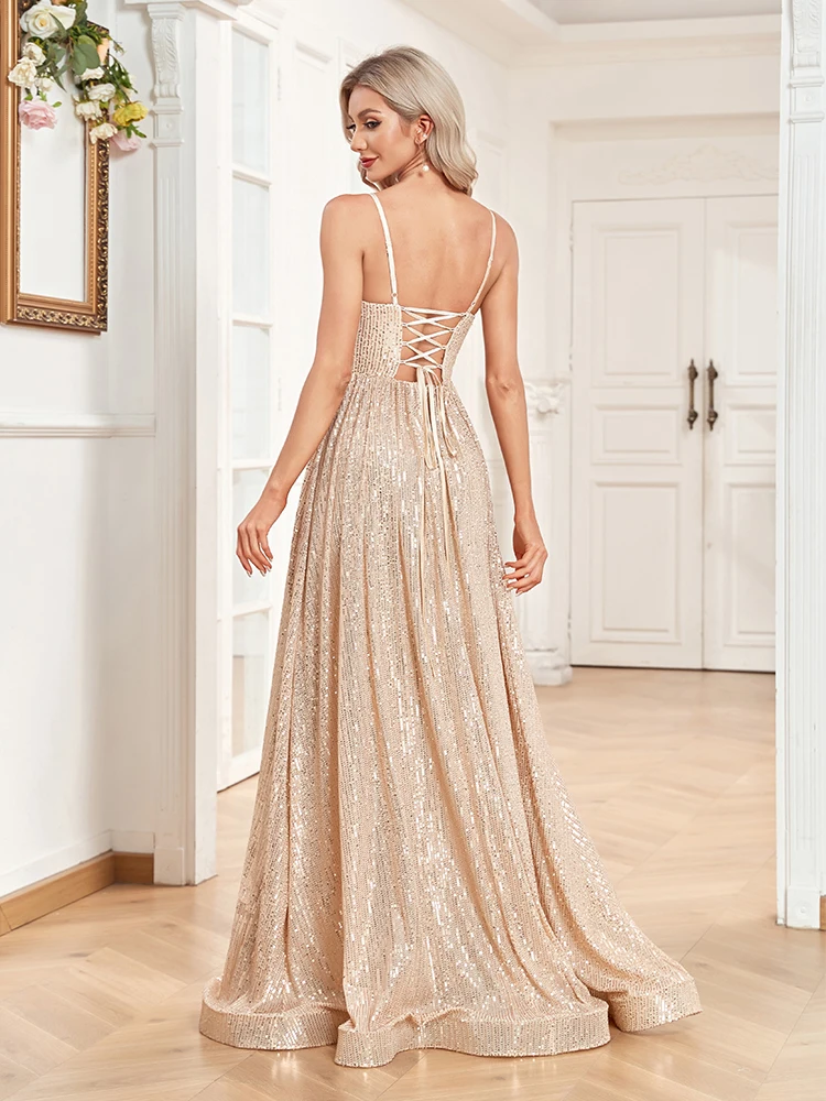 Lucyinlove Elegantเซ็กซี่Backless Sequinsชุดราตรียาว 2024 Mermaidอย่างเป็นทางการชุดผู้หญิงชุดแต่งงานCaicktailพรหม