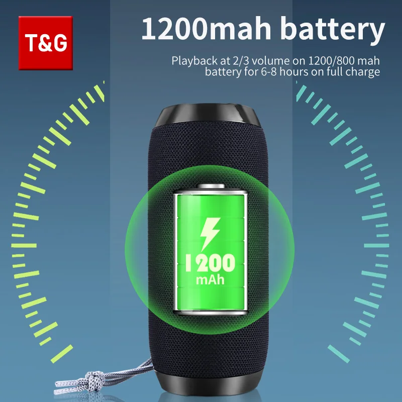 ลําโพงบลูทูธ T & G TG117 แบบพกพา TWS เสียงกล่องลําโพงกันน้ํากลางแจ้งสเตอริโอลําโพงรองรับ TF วิทยุ FM