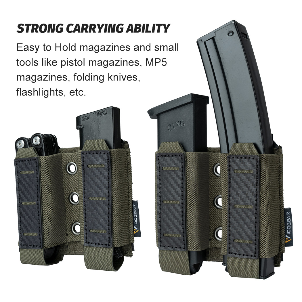 IDOGEAR Tactical Mag Pouch 9mm Double Mag Carrier Carbon Fiber MOLLE Pouch Ranger Green 3590