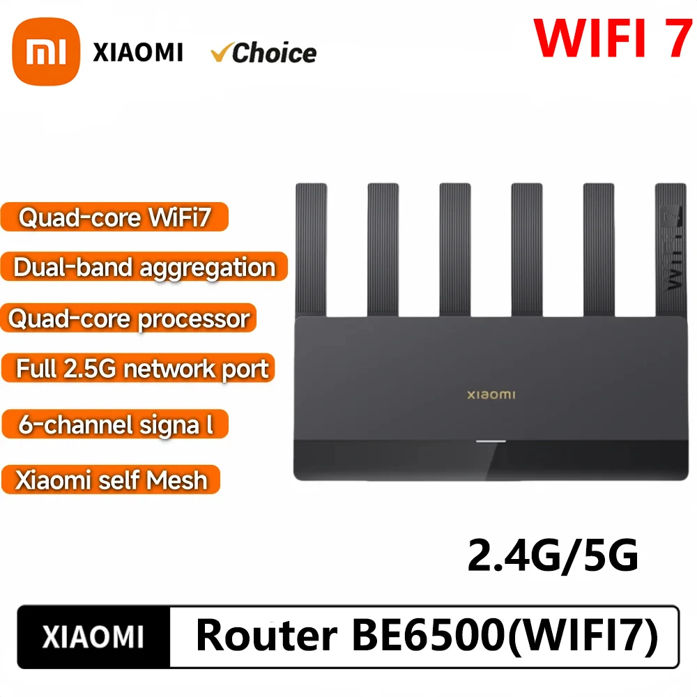 Xiaomi BE6500 Router Quad Nucleus 6500 Mbps 2.5G Ethernet-poort Dubbele frequentie 2,4/5 GHz 6 onafhankelijke signaalversterkers Mesh Wifi7