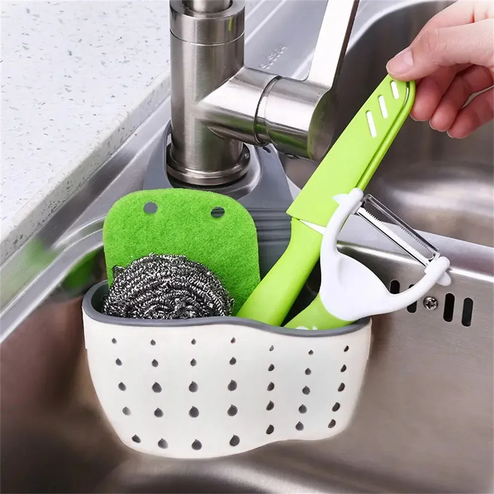 1pc Doppel Waschbecken Ablassen Hängen Tasche Einstellbare Presse Wasserhahn Regal Schwamm Doppel Korb Lagerung Küche Liefert