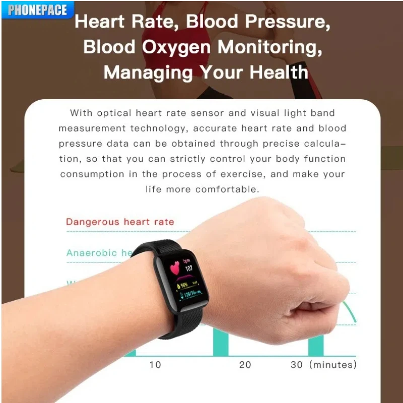 Pulseira inteligente de rastreador de fitness com tela colorida, lembretes de saúde, exercício, contagem de passos, notificações de informações inteligentes