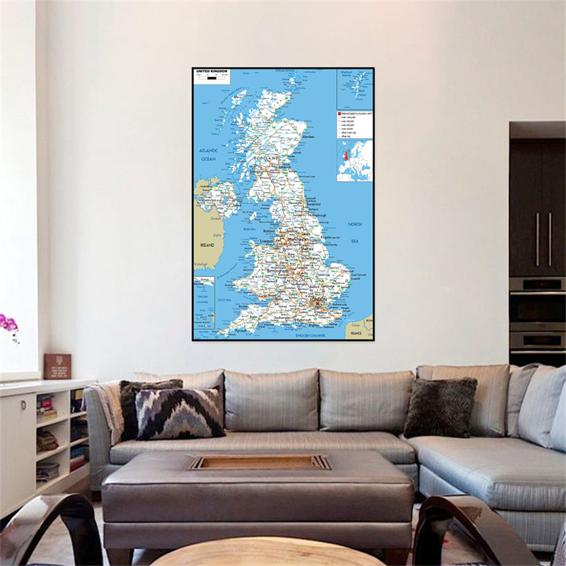 The United Kingdom Map In English Administrative / Geographic / Road Map Wall Art Poster Painting School Supplies