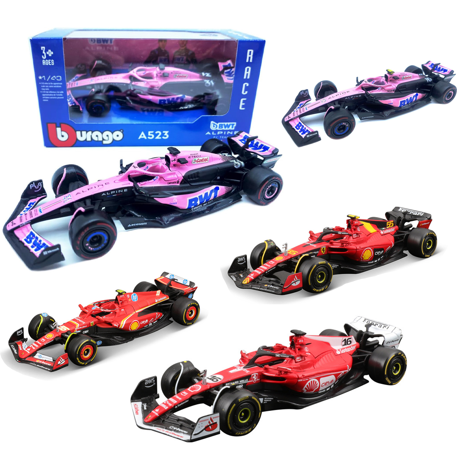 Bburago 1:43 Alpine F1 Team A523 # 10 Пьер # 31. Коллекционная модель автомобиля Esteban, литая игрушка Ferrari Sf23 Las Vegas # 16 Моназа # 55