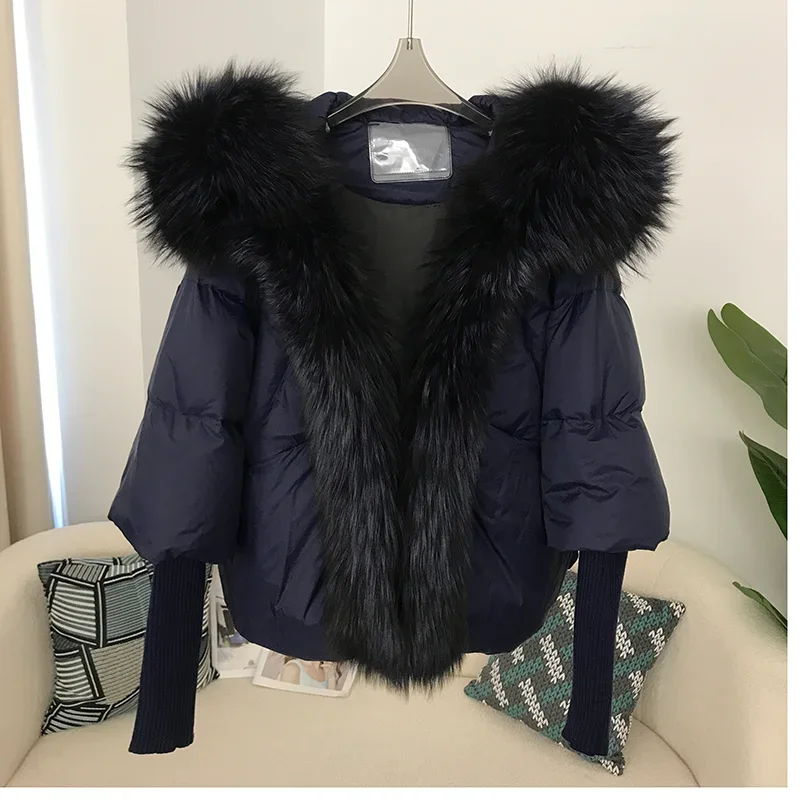 FURYOURSELF 2023 リアルキツネの毛皮の襟フード付き冬のジャケットの女性の自然暖かいルーズオーバーサイズアヒルダウンコート Streetwerar アウター