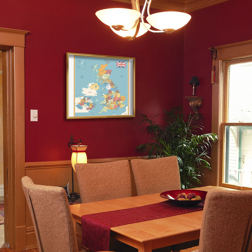 90*90cm 영국의 정치지도 빈티지 부직포 캔버스 회화 벽 포스터 거실 홈 장식 학교 용품