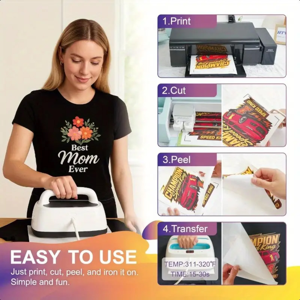 Heat Transfer Paper for T Shirts 10 Sheets 8.5" X 11" Inkjet Printable Sublimation Transfer Paper for DIY Dark/Light Fabric