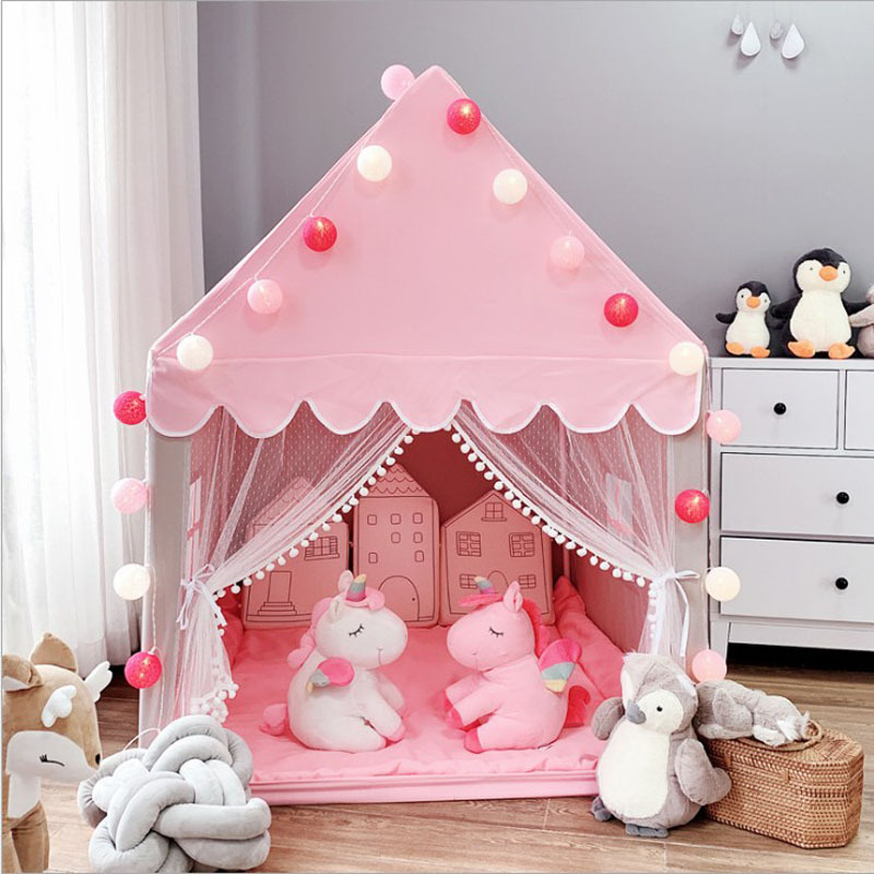 Tenda infantil portátil dobrável, tipi, casa de brincar para bebês, meninas grandes, rosa, princesa, festa, castelo, decoração de quarto infantil, dobrável