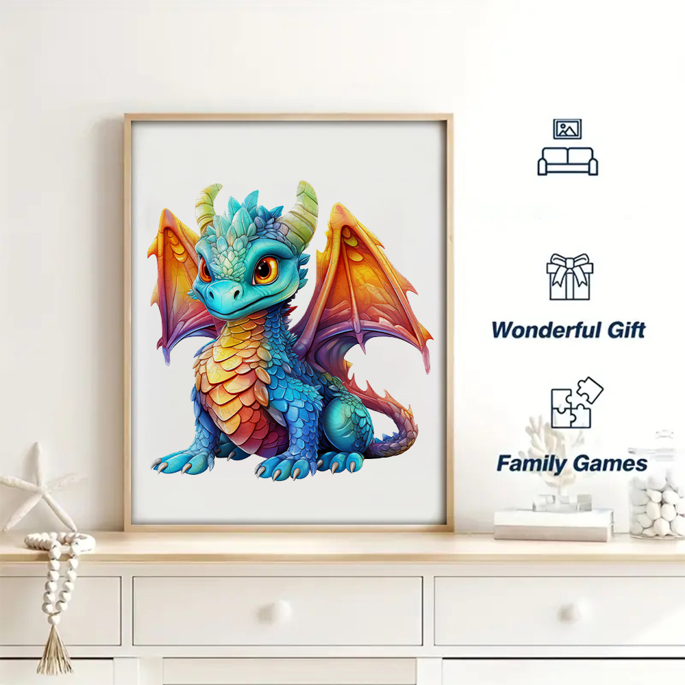 Holzpuzzle, farbiger Drache, Geschenkbox, schönes Geschenk, unregelmäßig geformtes Puzzle, Weihnachtsgeschenk, Stressabbau für Erwachsene, Familie