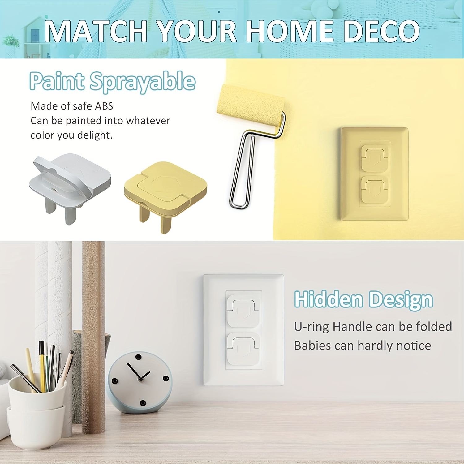 Couvercles de sortie de sécurité pour bébé, 50 pièces, protecteurs de prise électrique sécurisés pour enfants avec poignée cachée carrée