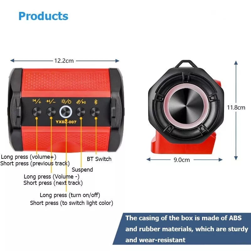 Bluetooth Speaker For Milwaukee/Makita/Dewalt/Bosch 18V 20V Battery With USB Type-C Port Charge Player Loudspeaker Amplifier