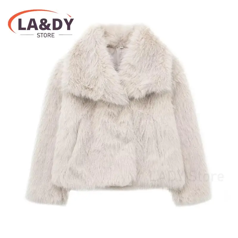 女性用の短い合成毛皮のジャケット,女性用の暖かい服,単色,カジュアル,長袖,アウターウェア,冬のファッション,2024
